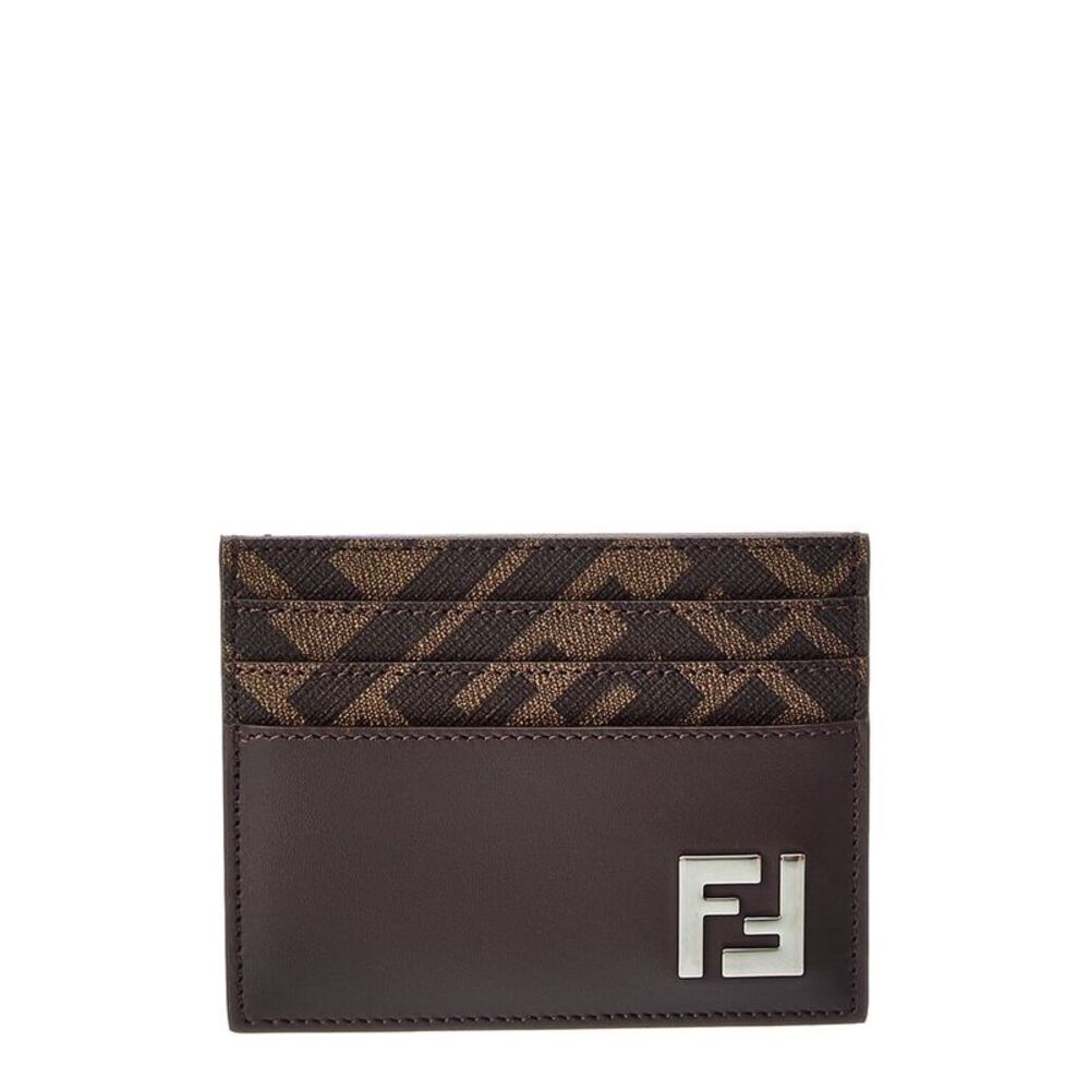 Fendi Ff Squared Canvas & Leather Card Case, Brown